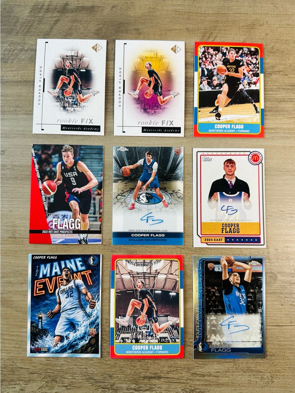Cooper Flagg Signed Rookie Lot of (9) Topps Chrome Novelty Basketball Cards.